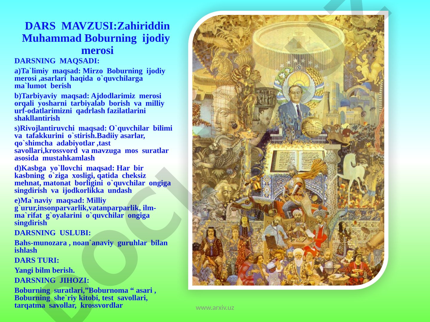 Zahiriddin Muhammad Boburning ijodiy merosi