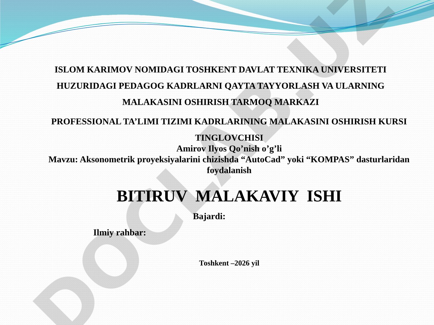 Aksonometrik proyeksiyalarini chizishda “AutoCad” yoki “KOMPAS” dasturlaridan foydalanish