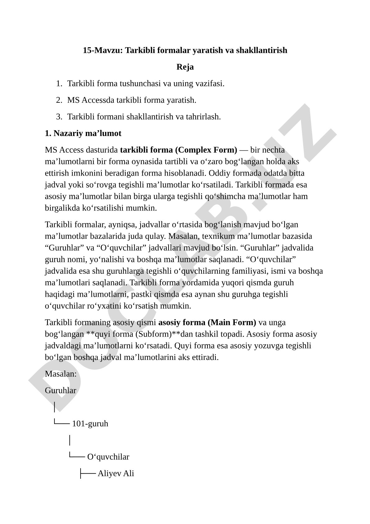 Tarkibli formalar yaratish va shakllantirish