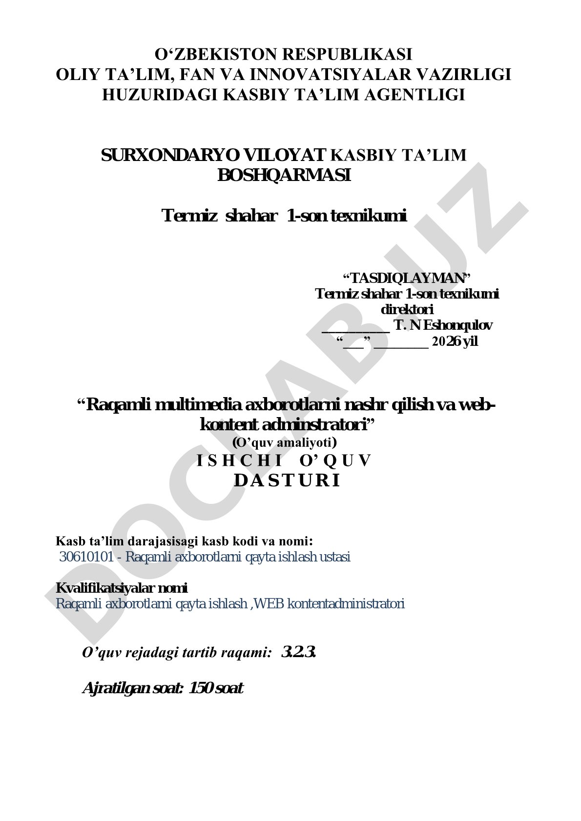 Raqamli multimedia axborotlarni nashr qilish va web-kontent adminstratori (O‘quv amaliyoti)