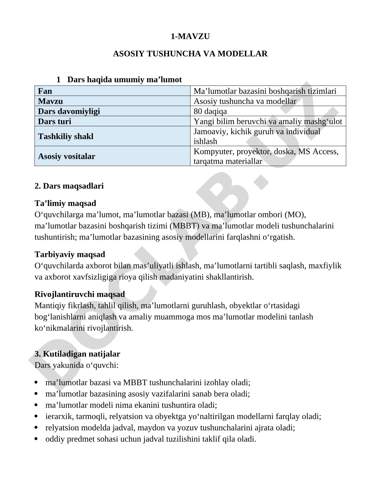 Asosiy tushuncha va modellar