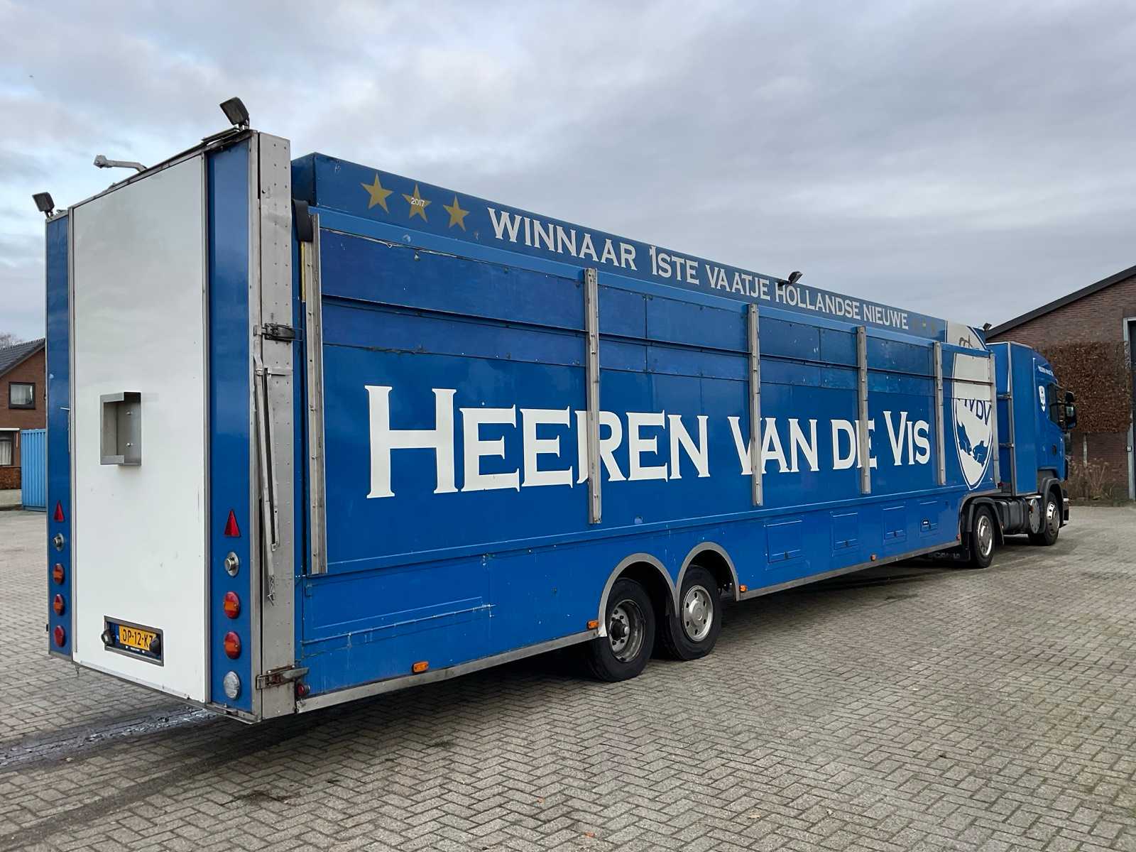 Ruysschaert SR16TP verkoopoplegger (1997) met Scania R400 trekker (2012), complete visverkoopcombinatie