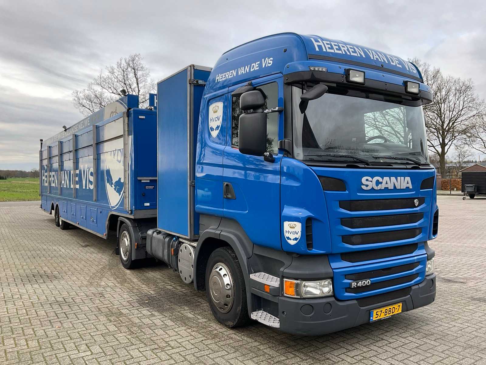 Ruysschaert SR16TP verkoopoplegger (1997) met Scania R400 trekker (2012), complete visverkoopcombinatie