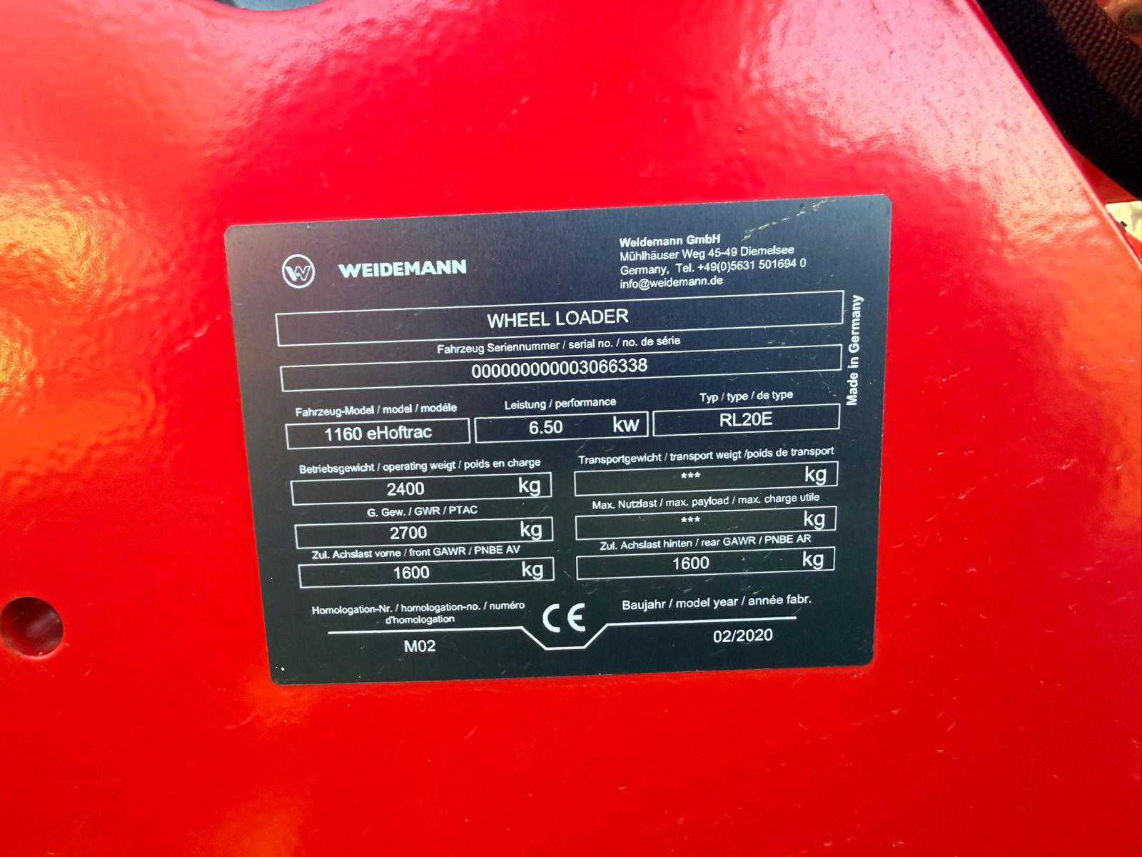 Weidemann 1160 elektrische shovel (2020) met cabine, 1200 kg hefvermogen