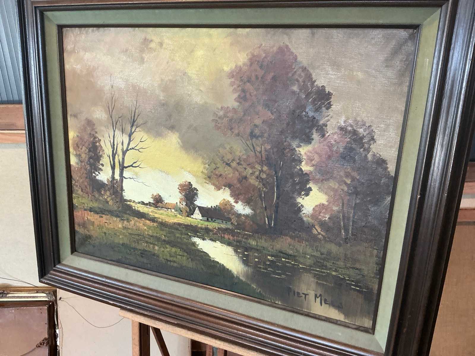 Schilderij van Piet Mees, met lijst ca. 81 x 101 cm