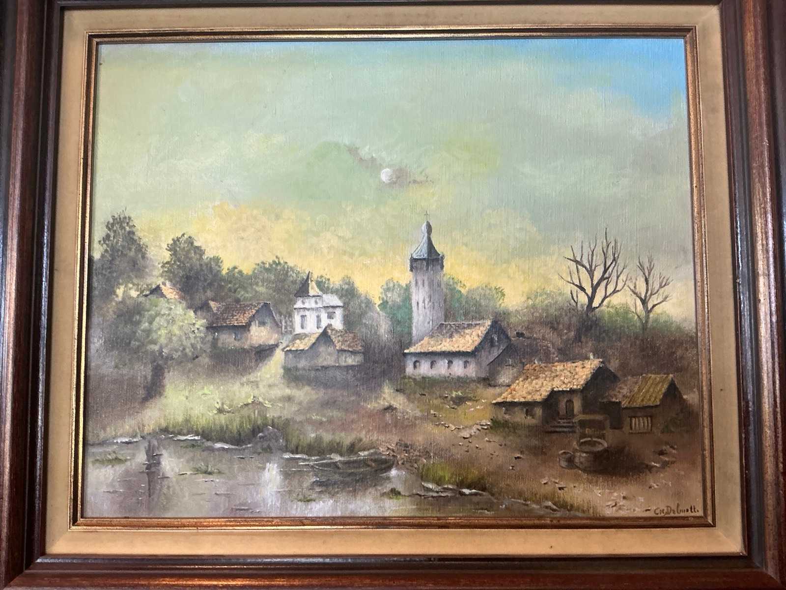 Schilderij van kunstenaar Ch. Delutt, 60 x 70 cm inclusief lijst