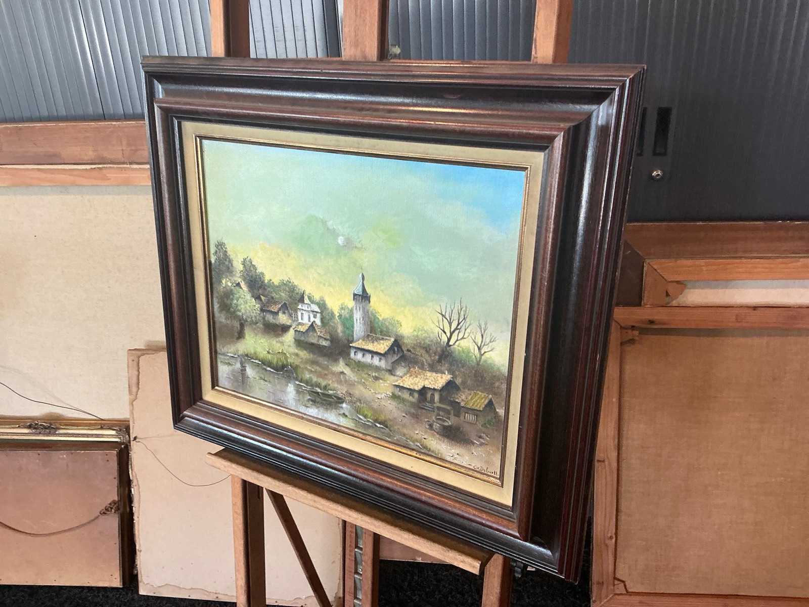 Schilderij van kunstenaar Ch. Delutt, 60 x 70 cm inclusief lijst