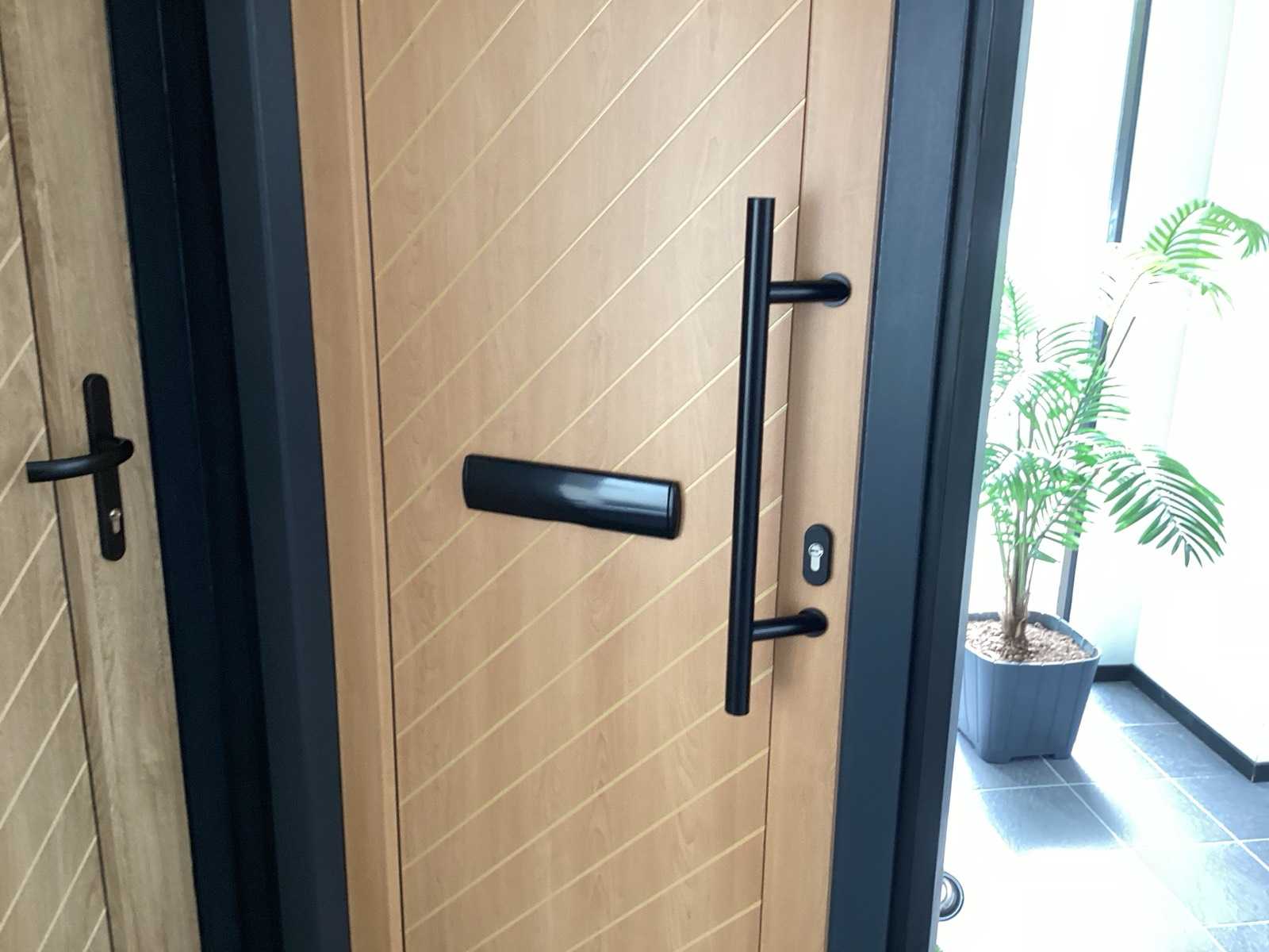 Kunststof buitendeur met kozijn, 920 x 2445 mm, hout-wit