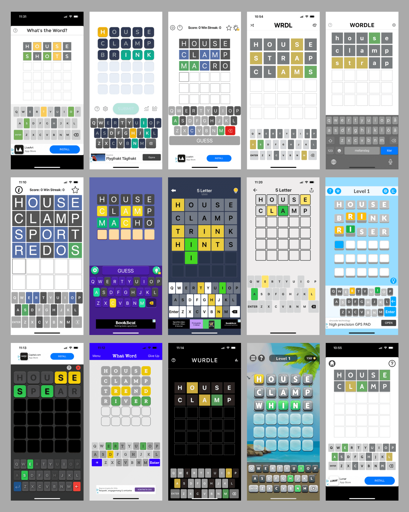 Screenshots of 15 Lingo apps
