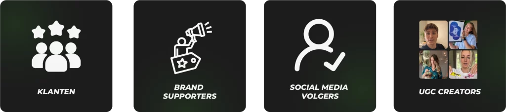 Clientes, seguidores de marca, seguidores en redes sociales, creadores UGC icons.
