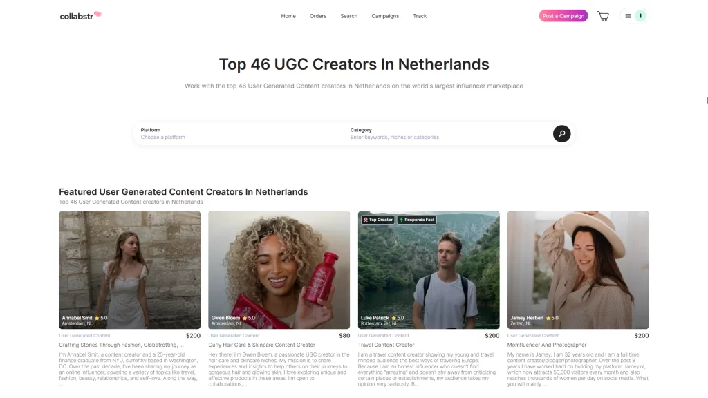 Plataforma UGC Collabstr
