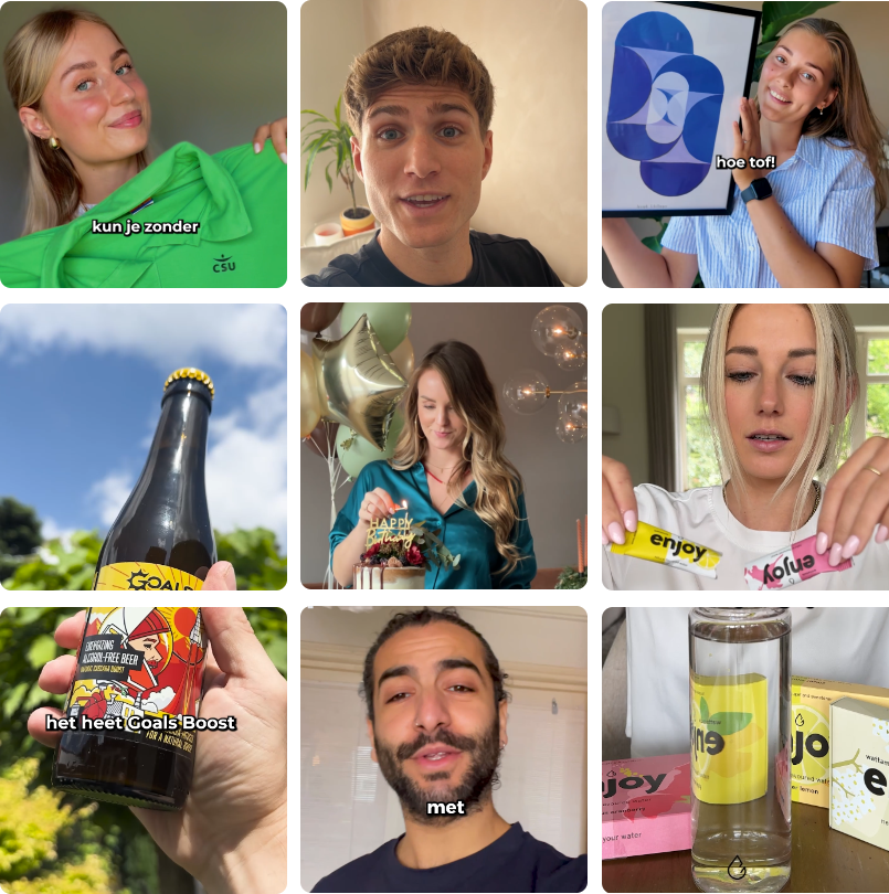 Collage de creadores con un marco gráfico verde llamativo