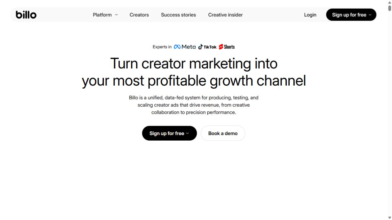 Billo homepage screenshot