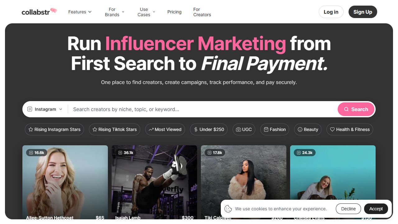 Collabstr homepage screenshot