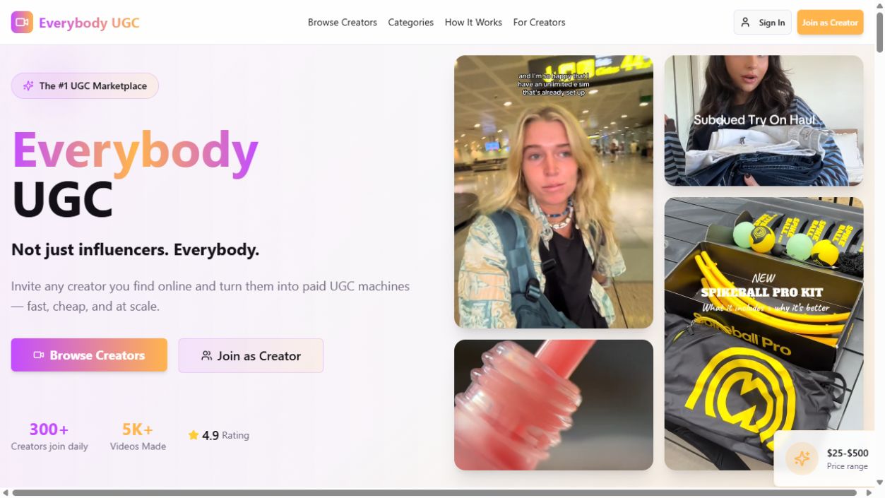Everybody UGC homepage screenshot