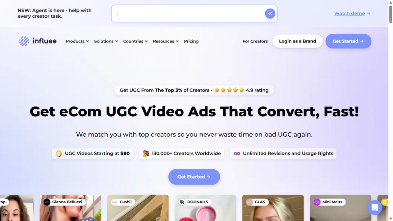 Influee homepage screenshot