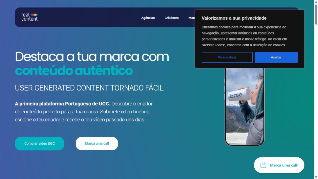 Reel Content homepage screenshot