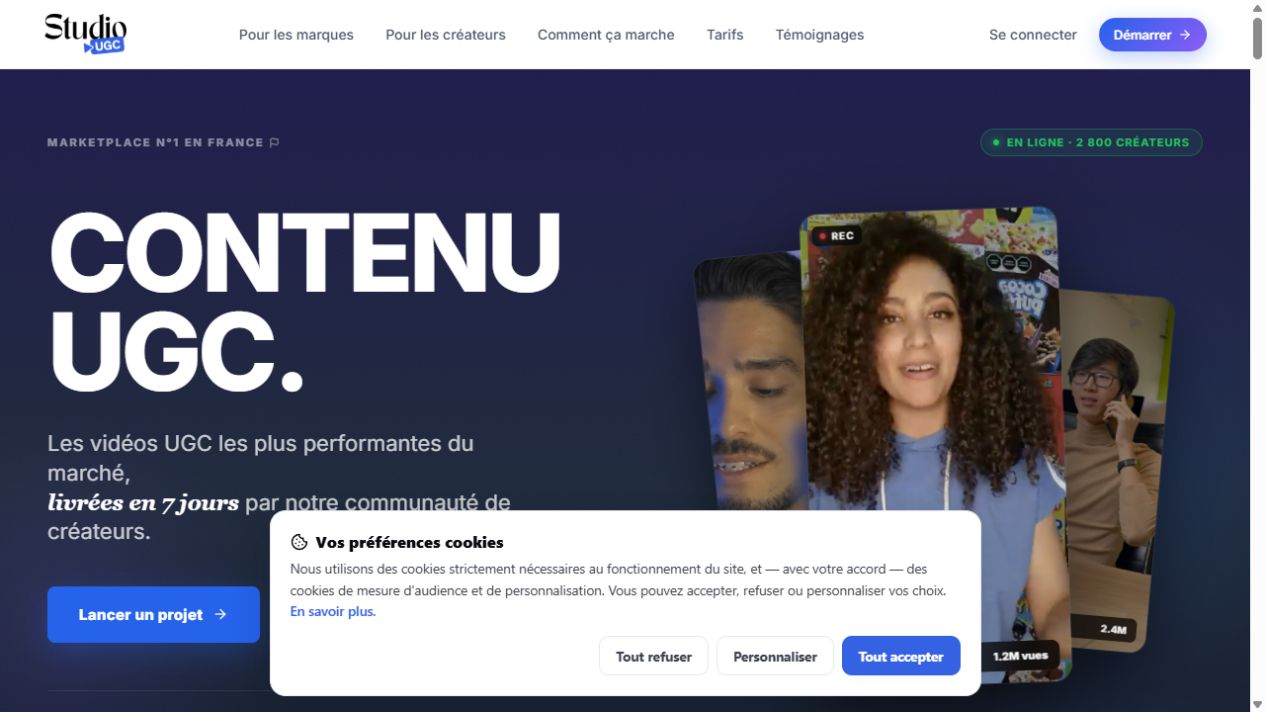 Studio UGC homepage screenshot
