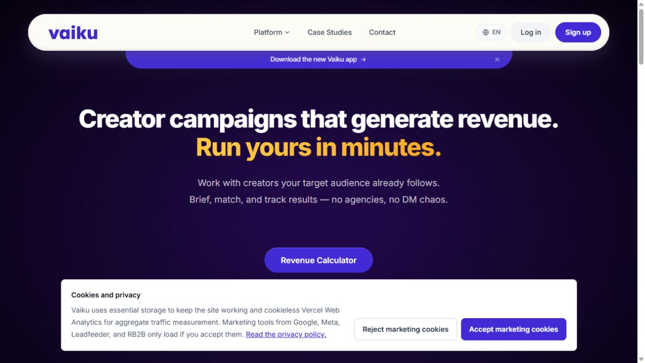 Vaiku homepage screenshot