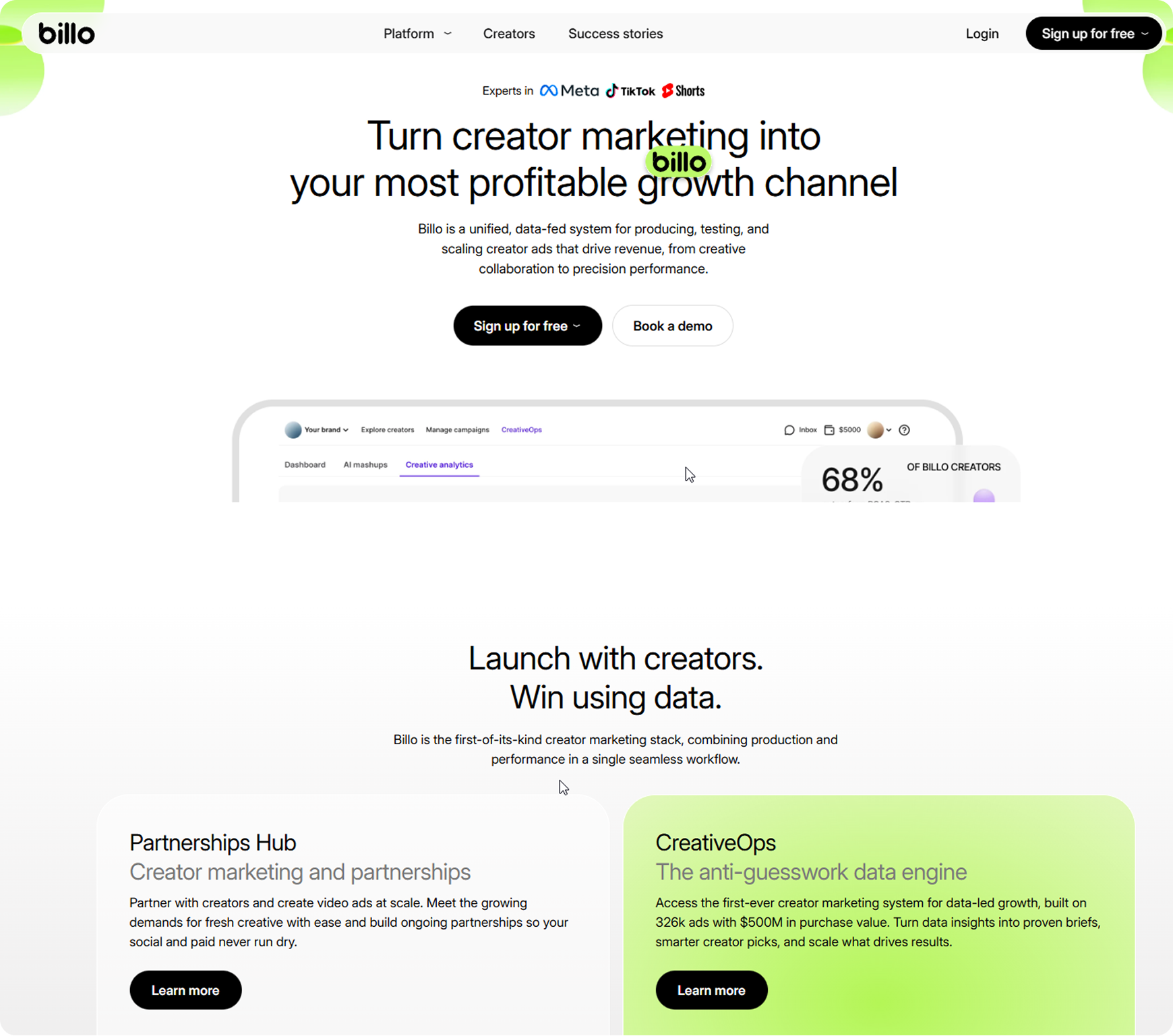 Billo creator marketplace grid.