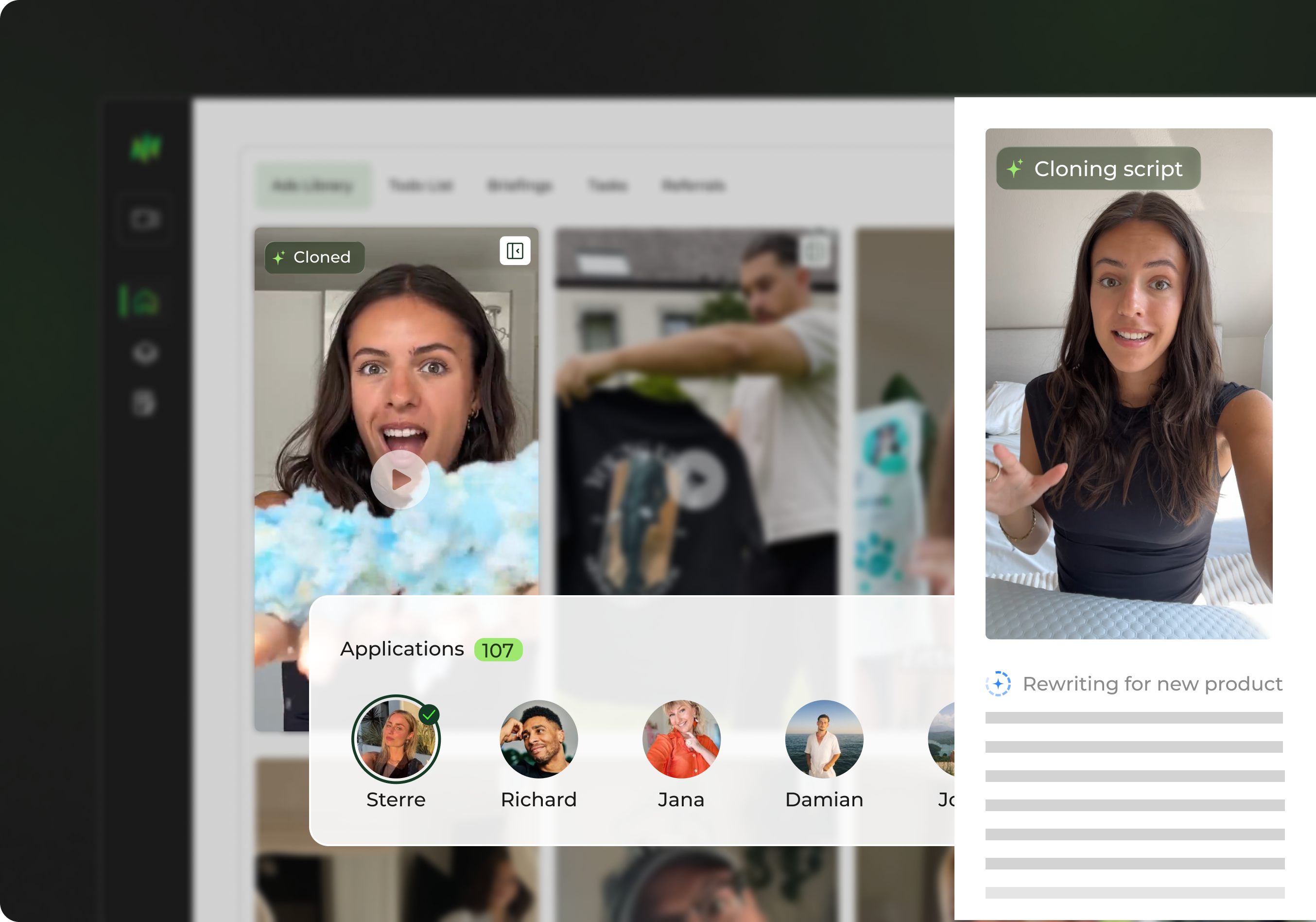 Rechercheansicht mit Anzeigenbeispielen und passendem Creator-Matching
