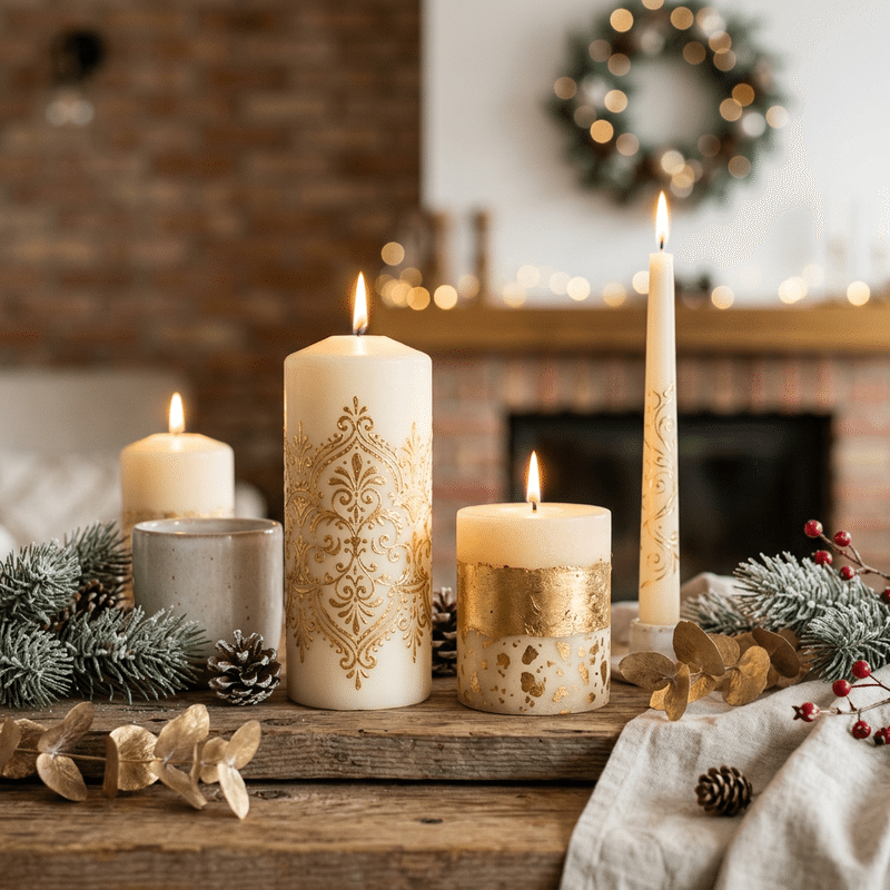 Arany díszítésű gyertyák