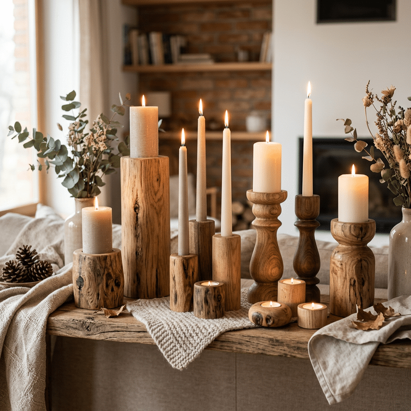Természetes fa gyertyatartók