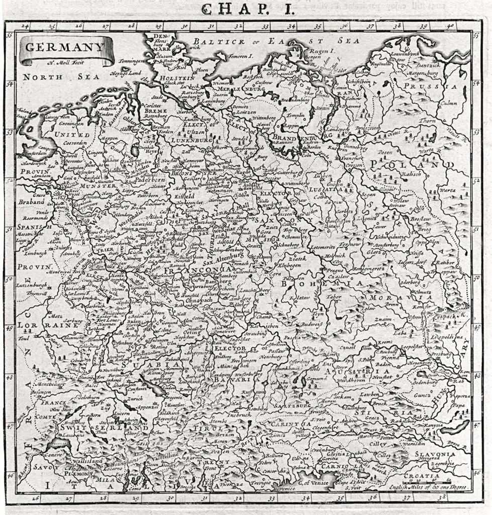 Německo Čechy, Moll, mědiryt, 1709