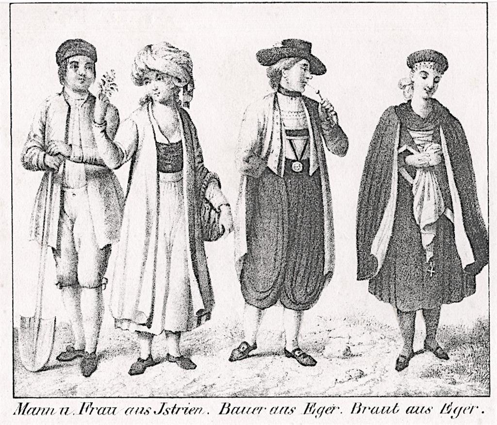 Cheb kroje, Istrie kroje litografie, (1860)