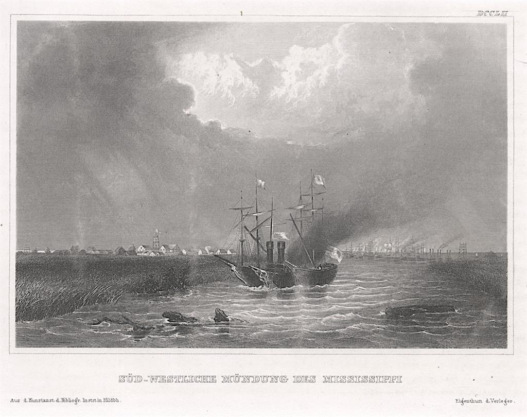 Mississippi delta, Meyer, kolor. oceloryt, 1850