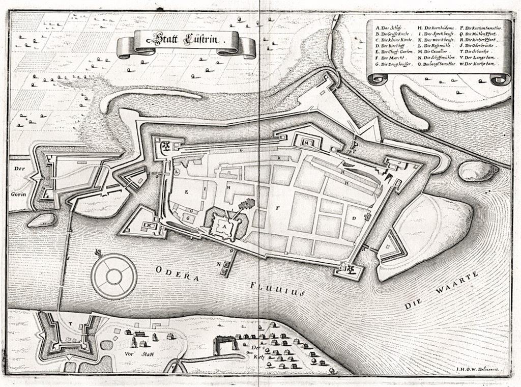 Cüstrin (Küstrin), Merian, mědiryt, 1652