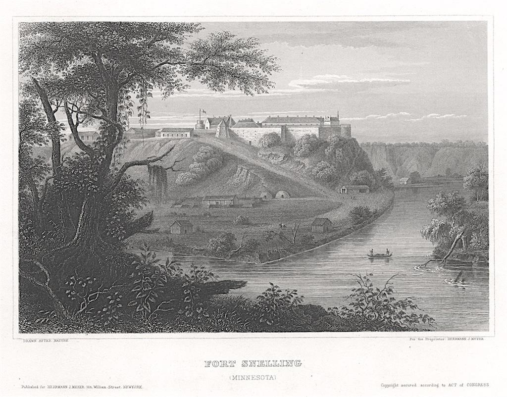 Fort Snelling Minesota , Meyer, oceloryt, 1850