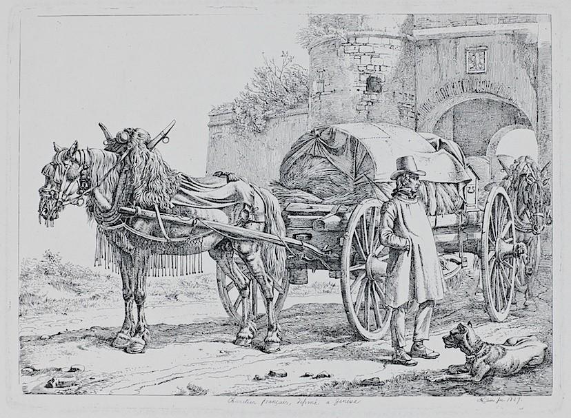 Klein J.A., Kůň s vozem, lept , 1827