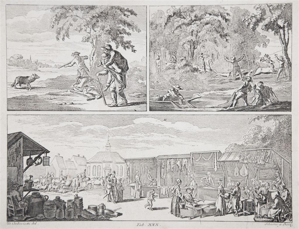 Trhovci Lov,Chodowiecki, mědiryt, 1784