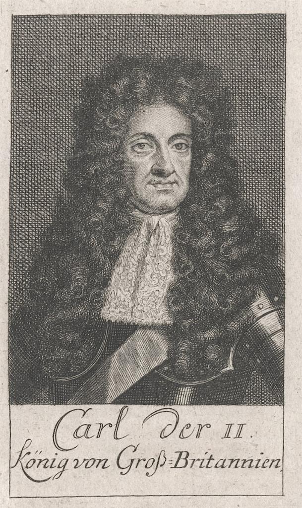 Karel II. Stuart , mědiryt , 18 stol
