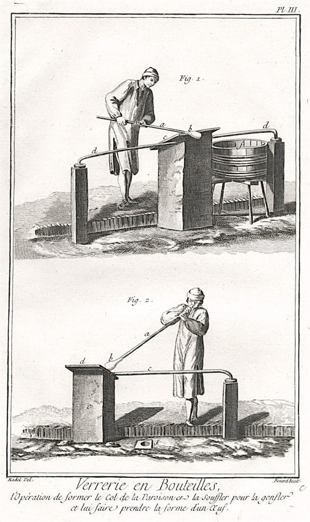 Sklo výroba III., Diderot, mědiryt , (1780)