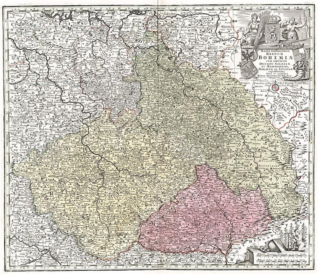 Seutter G.M.: Reg. Bohemiae, kolor. mědiryt, 1740