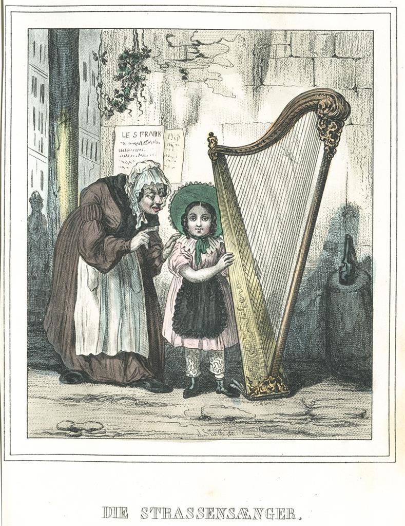 Harfa Harfenistka, kolor. litografie, (1850)