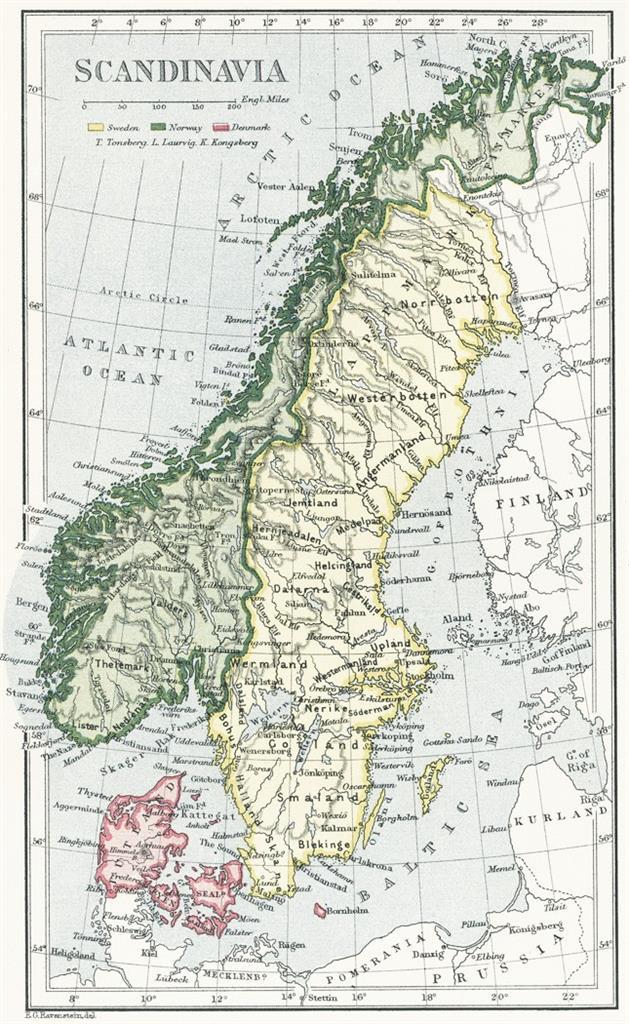 Skandinávie, Virtue, litografie, 1880