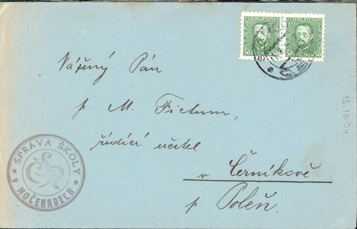 10B6680 Dopis Správa školy Močerady - Černíkov