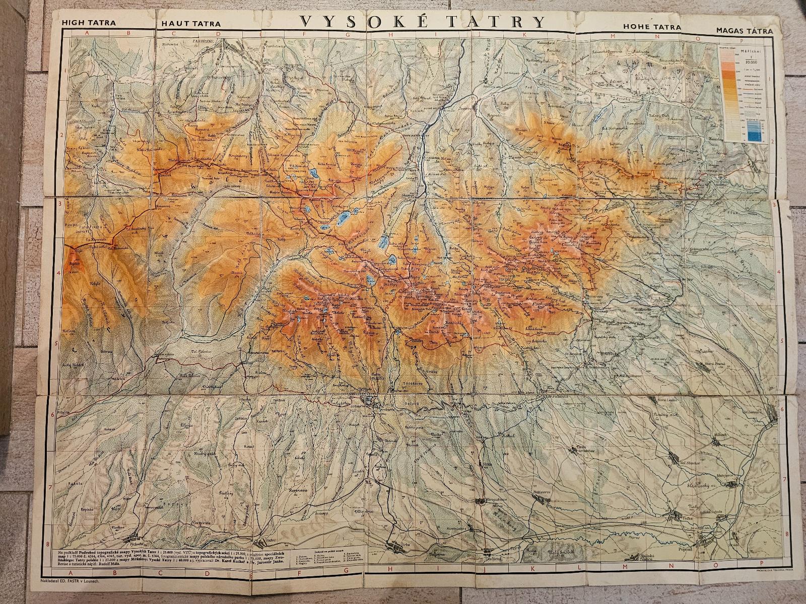 1938Starožitná turistická barevná mapa Vysoké Tatry