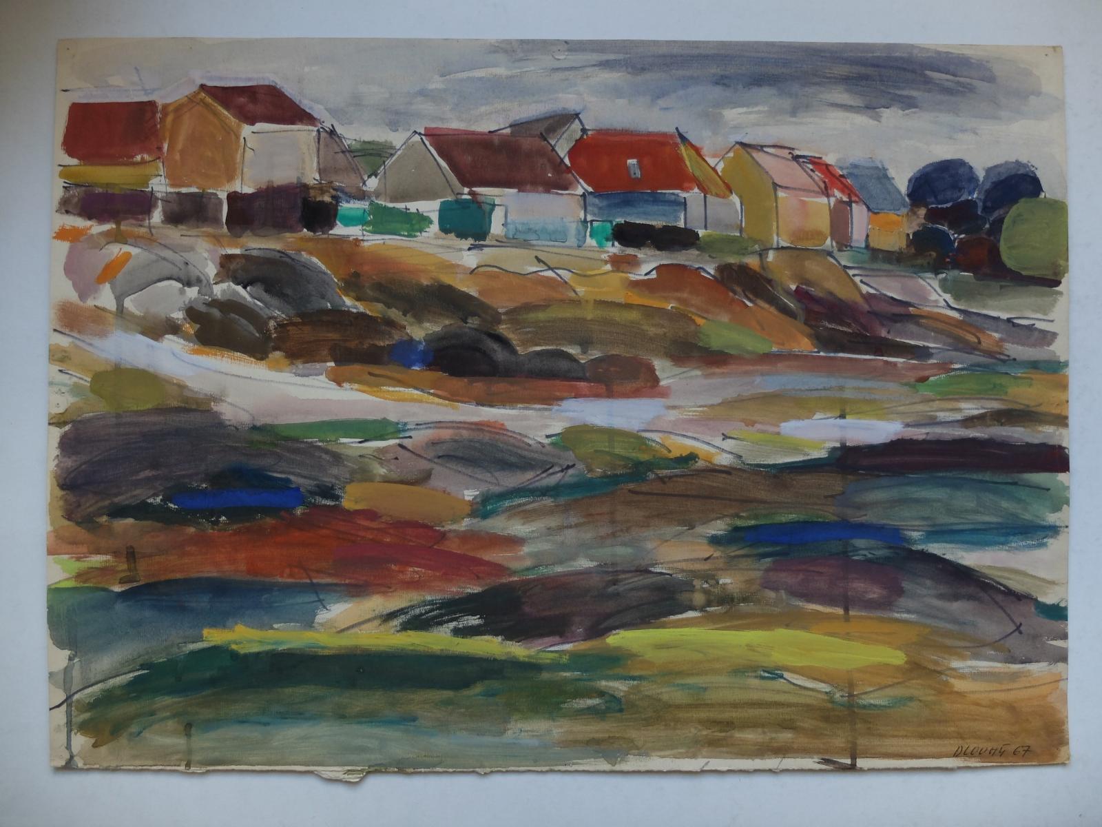 DLOUHÝ VÁCLAV ČESKÁ VESNICE 1967 TEMPERA 12 VELKOFORMÁT