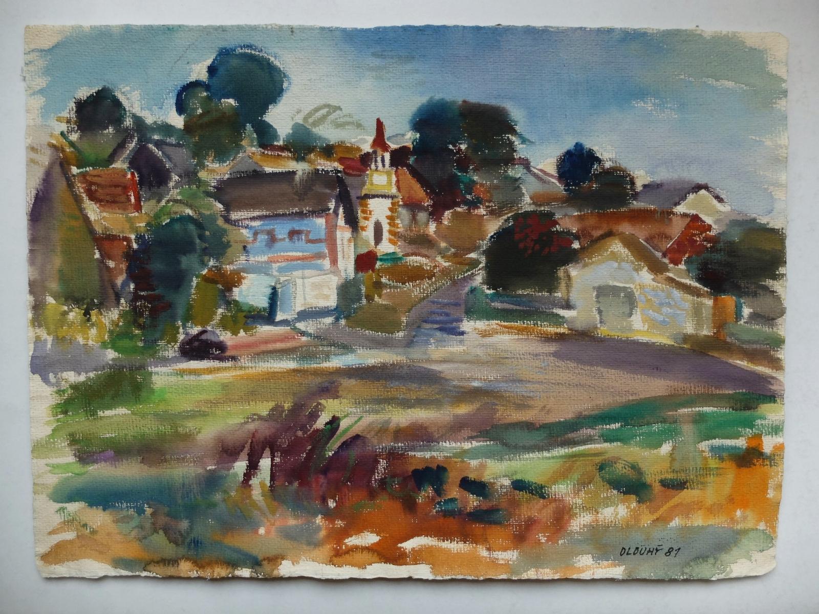 DLOUHÝ VÁCLAV ČESKÁ VESNICE 1981 TEMPERA 29 VELKOFORMÁT