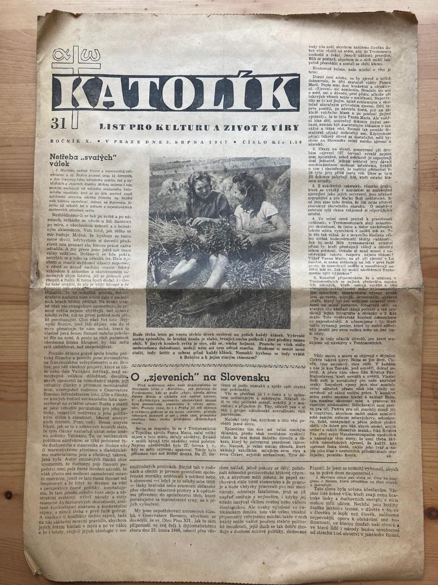 Týdeník Katolík, ročník X, číslo 31, 1947
