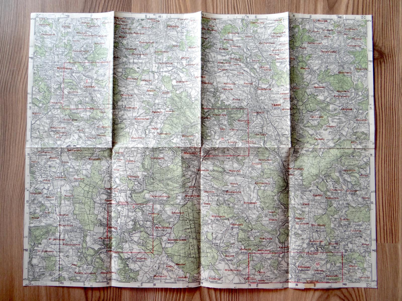 MILEVSKO - TÁBOR - SOBĚSLAV - BECHYNĚ, MAPA CCA 1920
