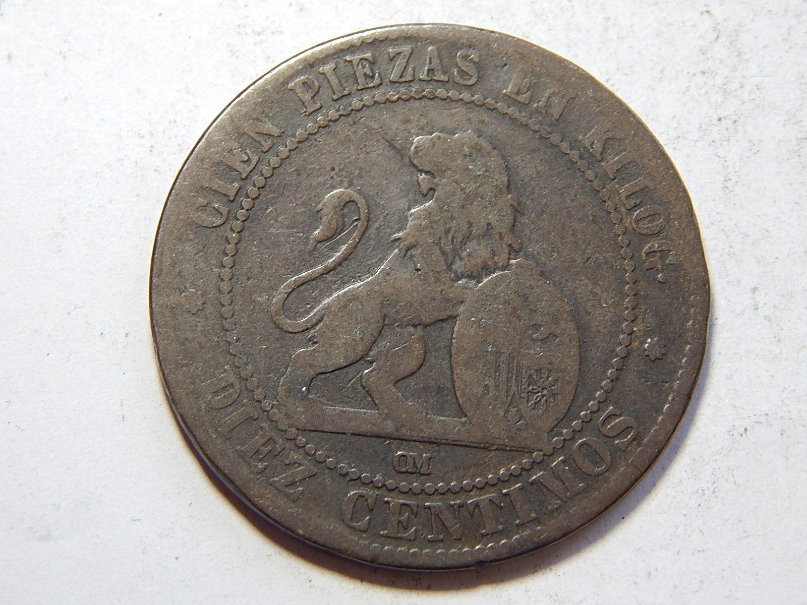 Španělsko 10 Centimos 1870 OM F č39591