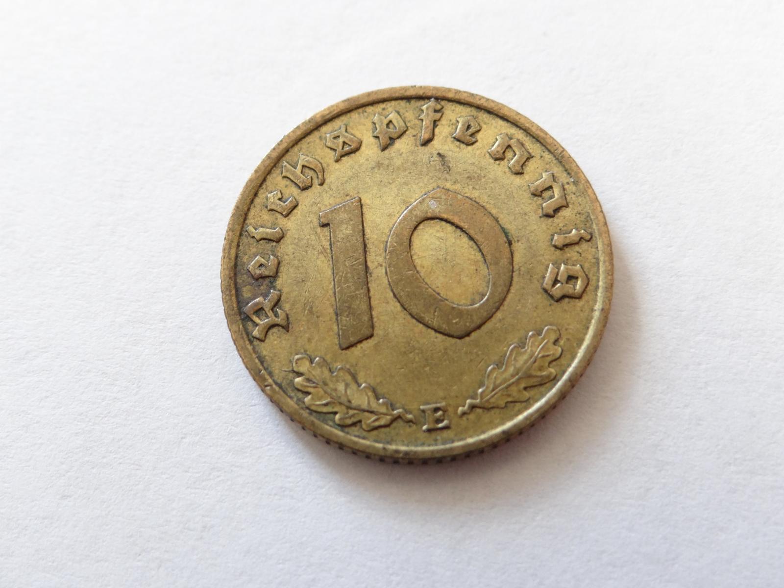10 Reichspfennig 1937 E, velice pěkný stav.