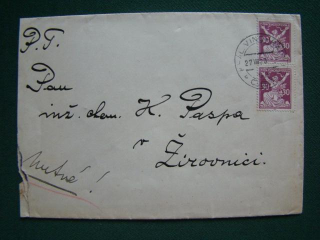 1920 - Dopis -Královské Vinohrady