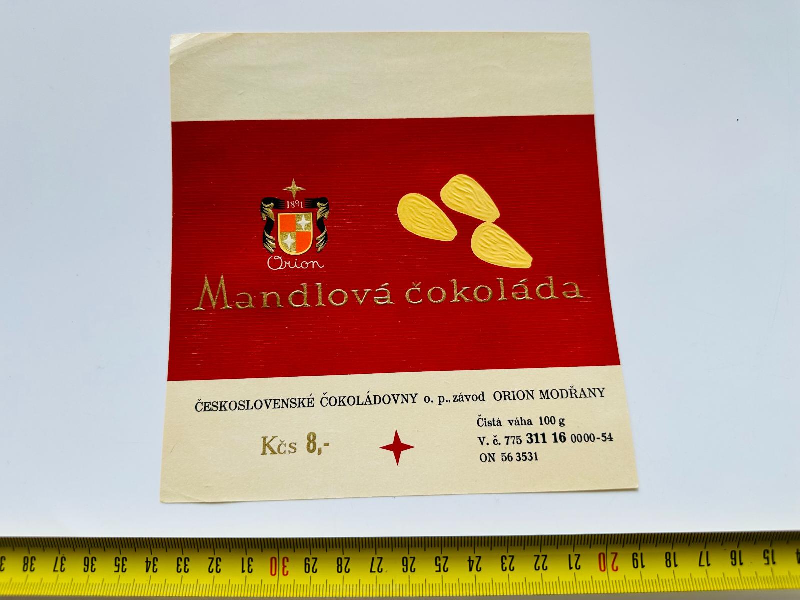 Retro obal čokoláda - Orion - Mandlová čokoláda