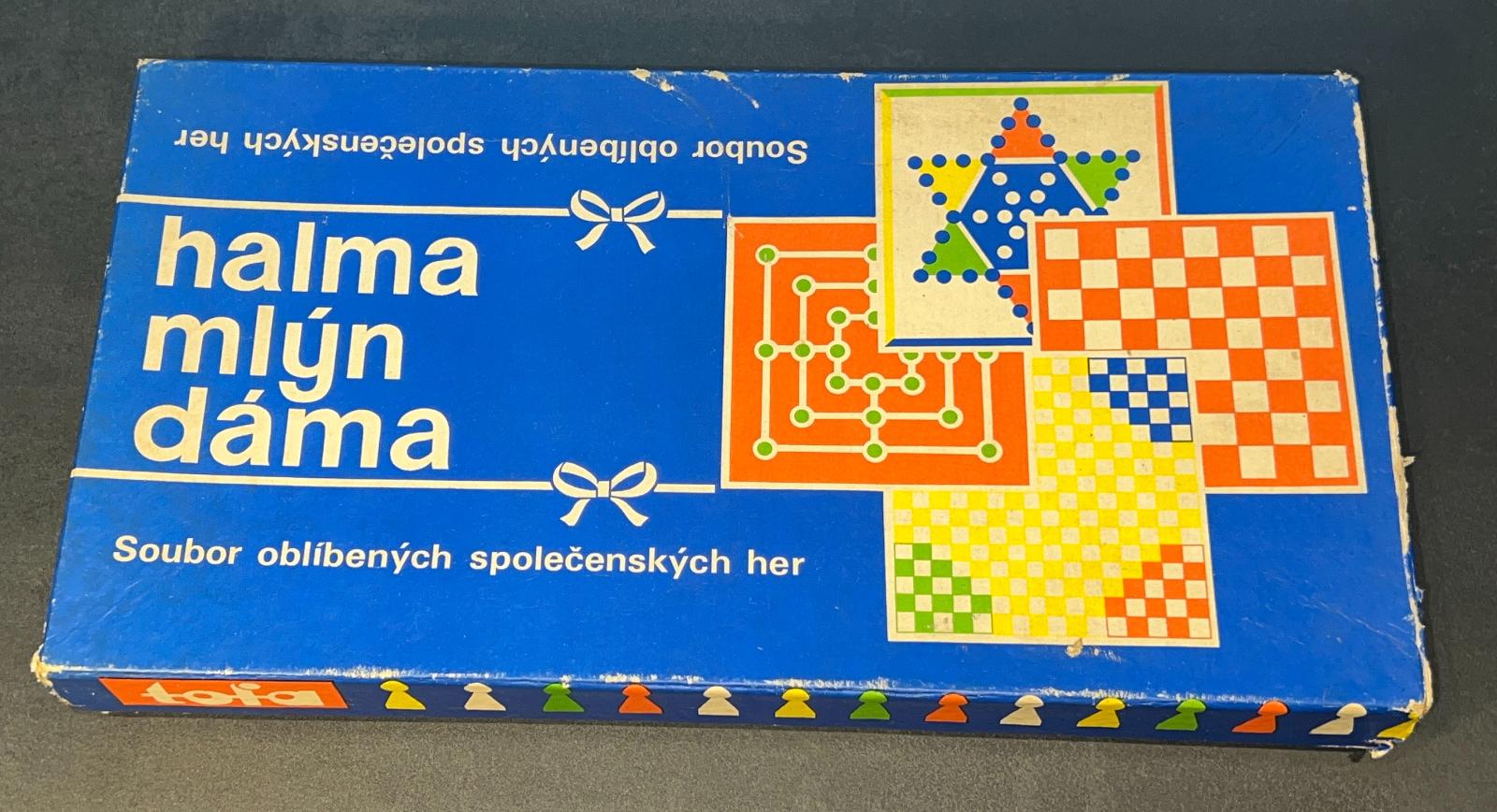 RETRO SPOLEČENSKÁ HRA = HALMA, MLÝN, DÁMA. zn. TOFA.